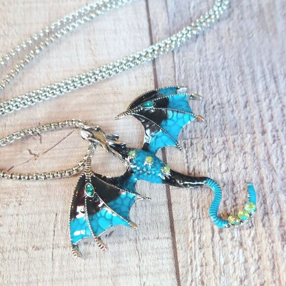 Dragon Necklace Blue and Black - Picture 2 of 3